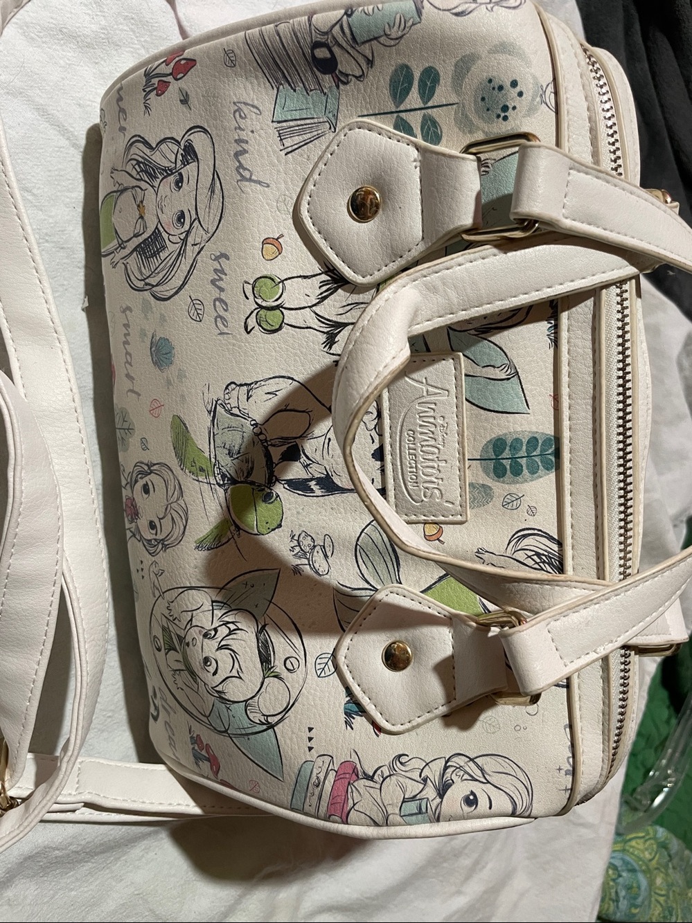 Loungefly Cream Disney Sketch Print Satchel with Mint & Pink Accents